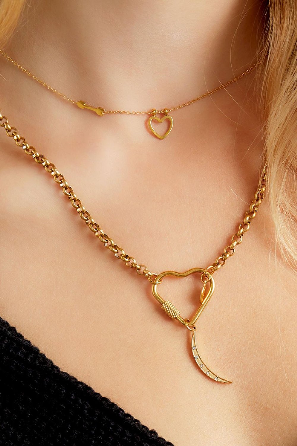 Collar de acero inoxidable con cierre de corazón. Plata h5Imagen3